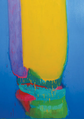 Untitled No 3. Cadmium Yellow, Greens and Pink on Zinc Blue, Sydney Exhibition, 2012.