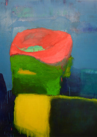Untitled No 6. Cannery Yellow, Greens and Pink on Zinc Blue, Sydney Exhibition, 2012.